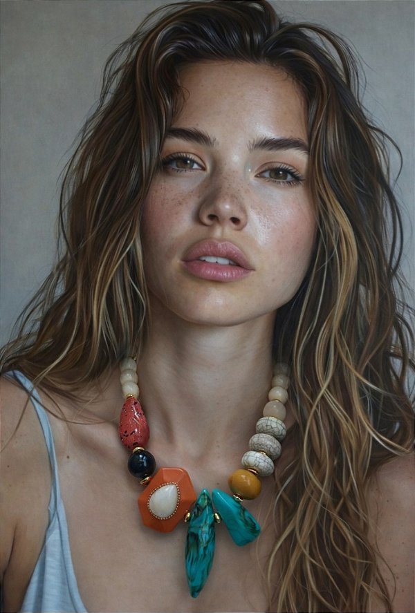 Maxi Colar Resinas Nude e Cores.