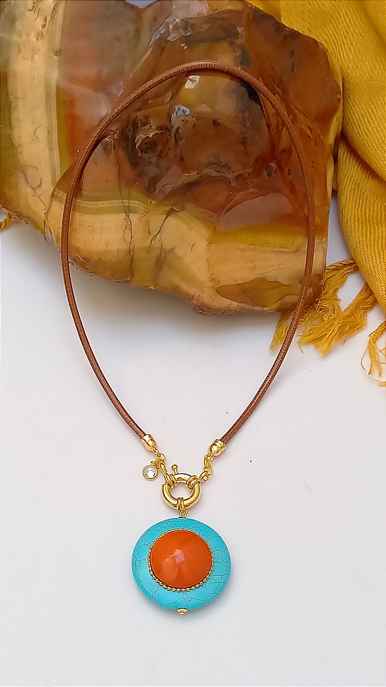 Colar Curto Turquesa Redonda.