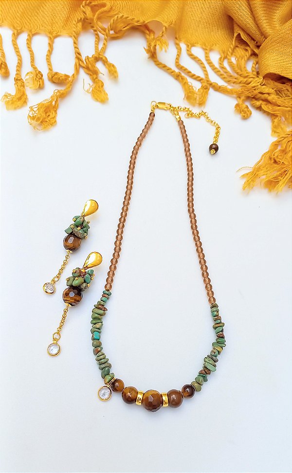 Colar Curto Amazonita Olho de Tigre.