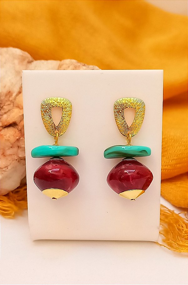 Brinco Vinho Turquesa Verde.