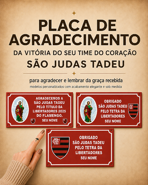 Placa de agradecimento FLAMENGO - São Judas Tadeu - PVC
