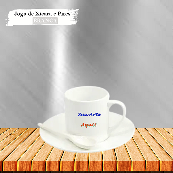 Xícara Personalizada Cerâmica com Pires e Colher 180ml Branca