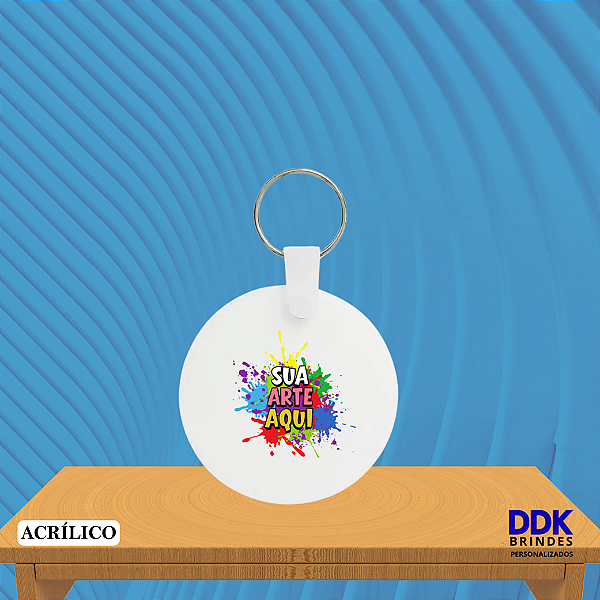 Chaveiro de Acrílico Personalizado 5 cm Redondo Bco - Kit com 10 Unid.