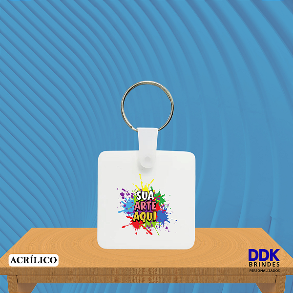 Chaveiro de Acrílico Personalizado 4x4 cm Quadrado - Kit com 10 Unid.