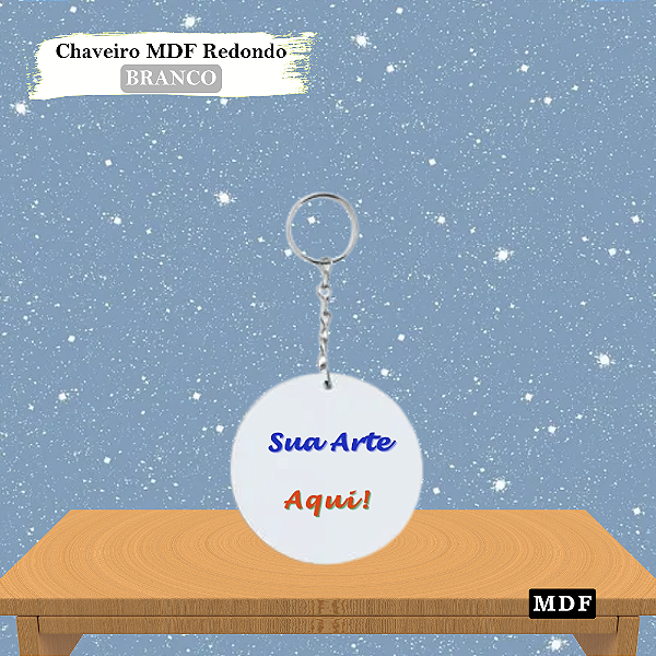 Chaveiro de MDF Personalizado Branco Redondo 4,0 cm - 10 Unidades