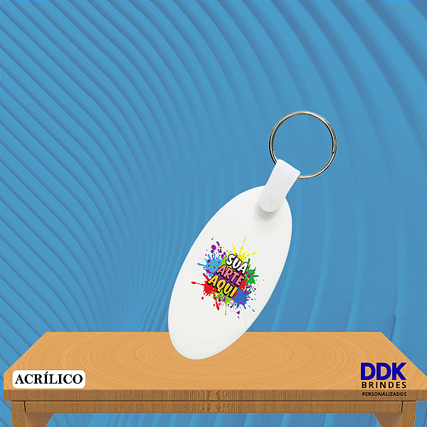 Chaveiro de Acrílico Personalizado 3x6 cm Oval Branco – Kit com 10 Unidades