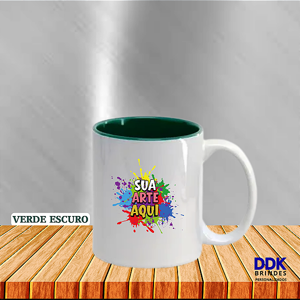Caneca Personalizada Cerâmica 325ml Alça Branca e Interior Colorido