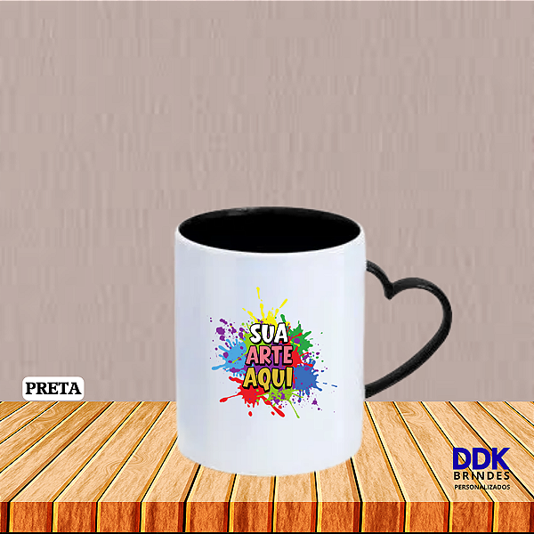 Caneca Personalizada Polímero (Plàstico) 325ml Alça Coração e Interior Colorido