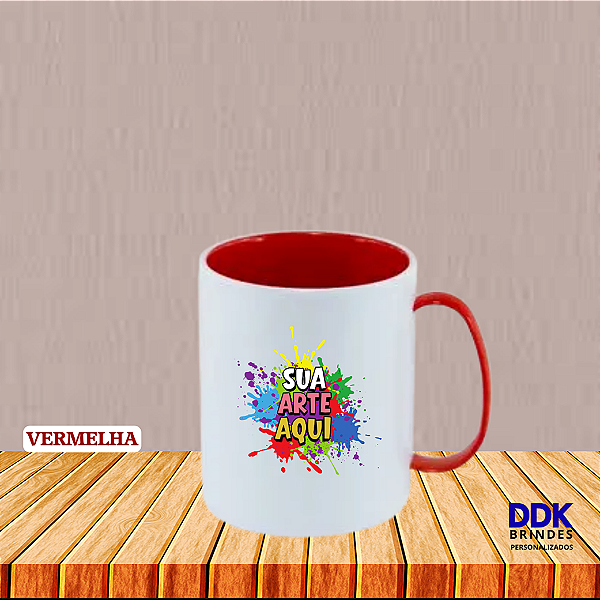 Caneca Personalizada Polímero (Plàstico) 325ml Alça e Interior Colorido