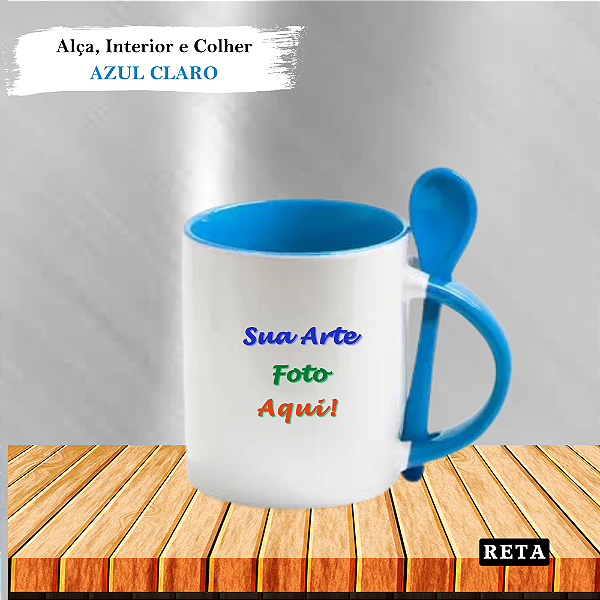 Caneca Personalizada com colher Cerâmica 325ml (Div. Cores)