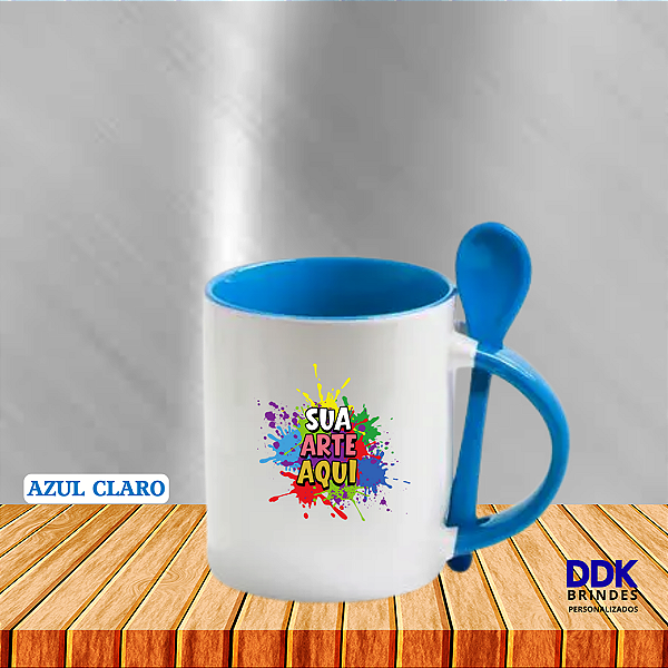 Caneca Personalizada Cerâmica 325ml Reta com Colher