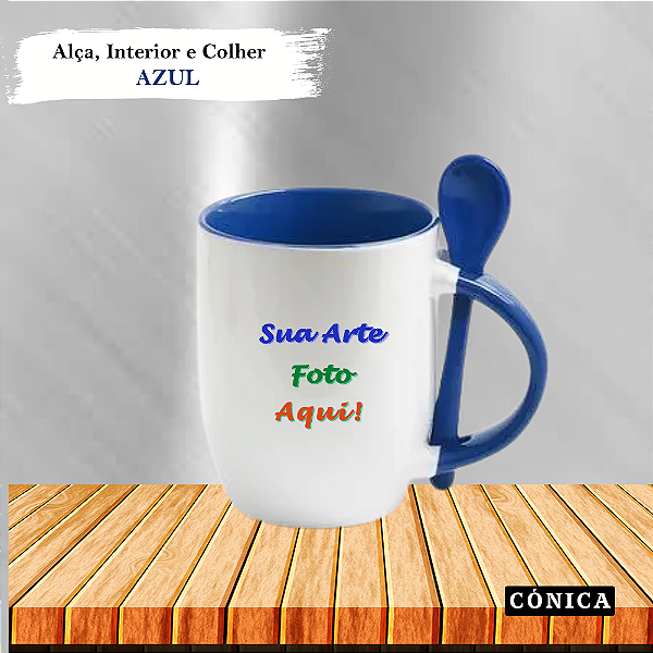 Caneca Personalizada Cônica com colher Cerâmica 325ml (Div. Cores)