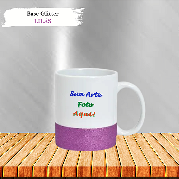 Caneca Personalizada Tarja Glitter Cerâmica 325ml (Div.Cores)