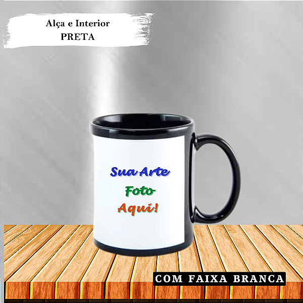 Caneca Personalizada com Faixa Branca Cerâmica 325ml (Div. Cores)