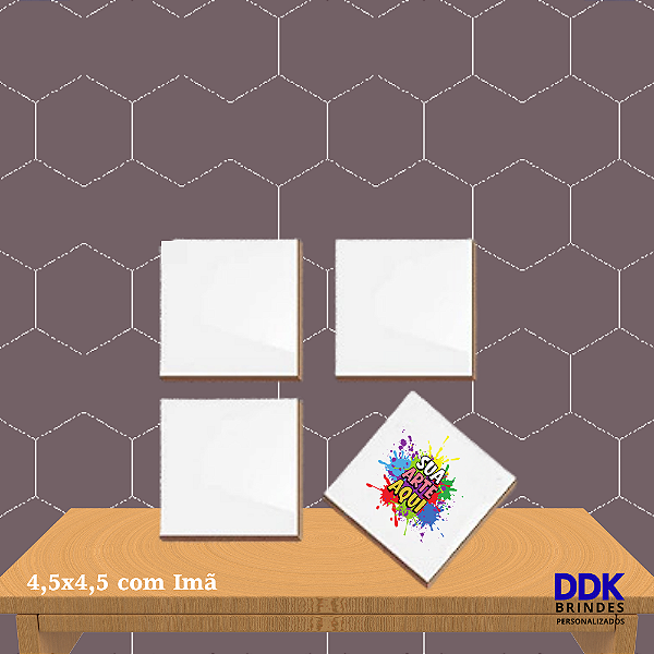 Kit com 04 Azulejos Personalizado 4,5x4,5 cm com imã