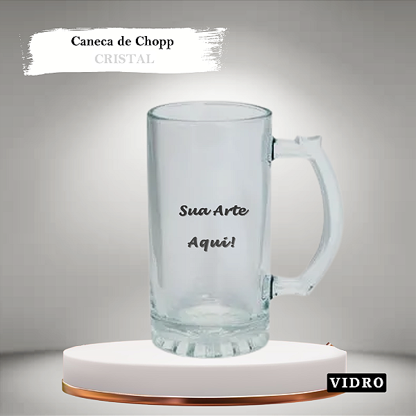 Caneca de Chopp Lisa Personalizada Vidro Cristal 475ml
