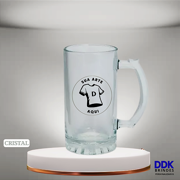 Caneca de Chopp Lisa Personalizada Vidro Cristal 475ml