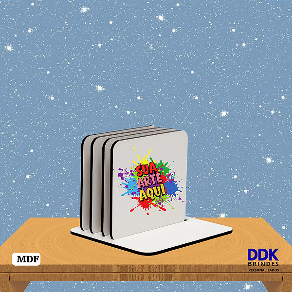 Kit com 4 Porta Copos Personalizado Quadrado de MDF