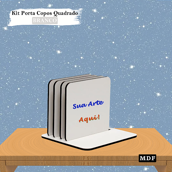 Kit 04 Porta Copos Personalizado Quadrado de MDF