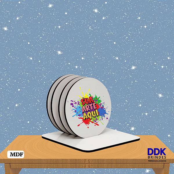 Kit com 4 Porta Copos Personalizado Redondo de MDF