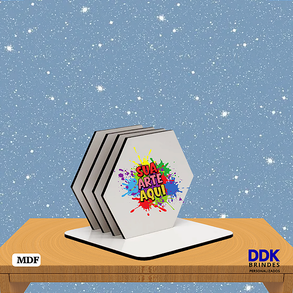 Kit com 4 Porta Copos Personalizado Hexagonal de MDF