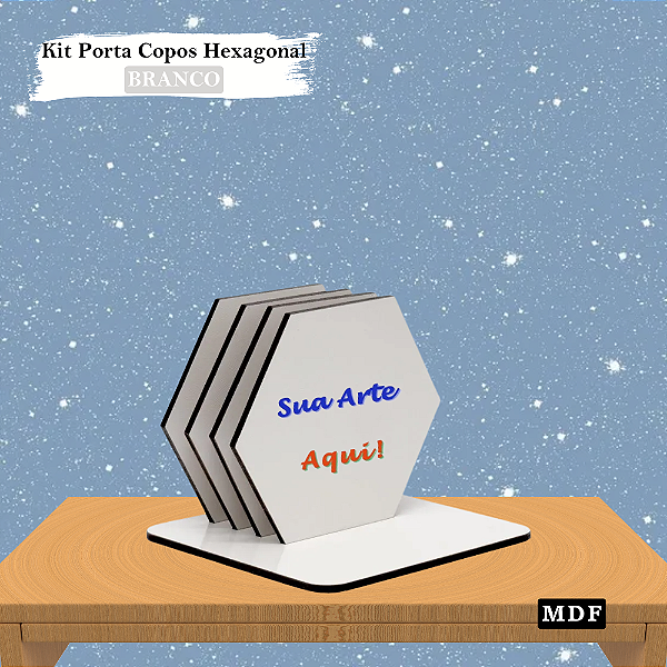 Kit 04 Porta Copos Personalizado Hexagonal de MDF