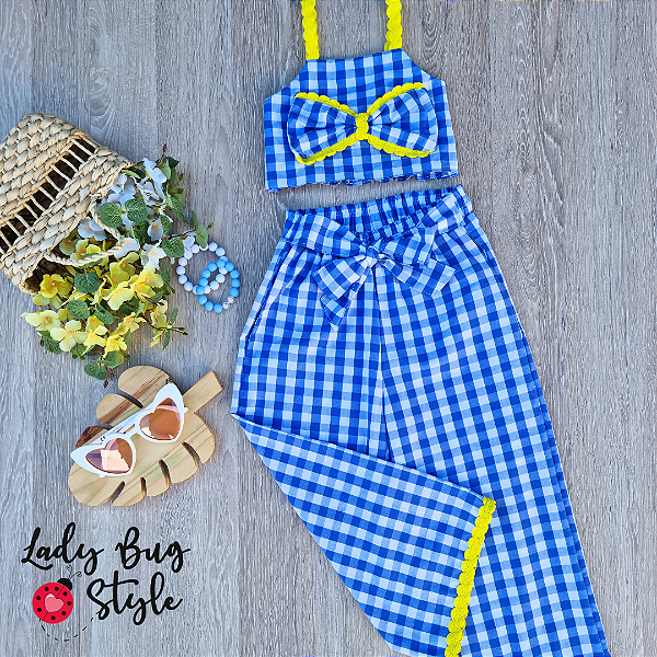 Conjunto, Calca, Pantacurt, Xadrez, Vichy, - LadyBug Style, o que