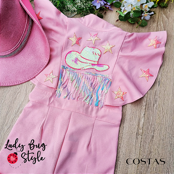 Macacão Cowgirl Star Curto Rosa
