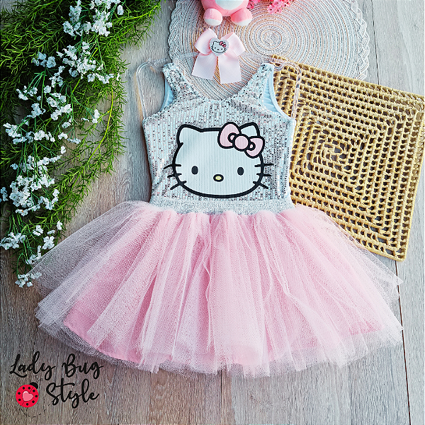 Conjunto Body Paete Hello Kitty com Saia de Tule