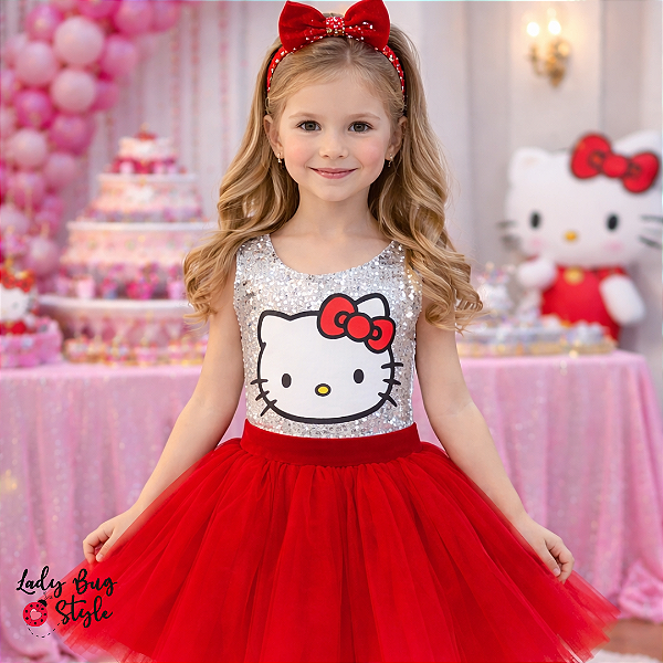 Conjunto Body Paete Hello Kitty com Saia de Tule