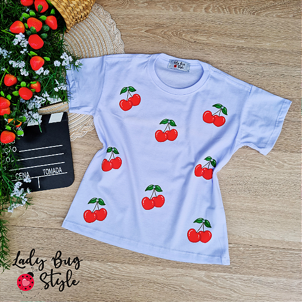 T-Shirt Cherry Pérolas Branca