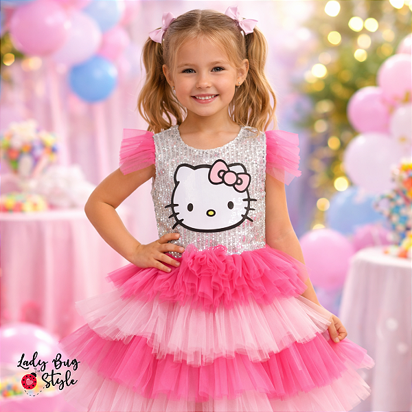 Vestido Paete Hello Kitty