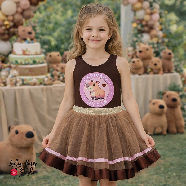 Conjunto Body Capivara com Saia de Tule