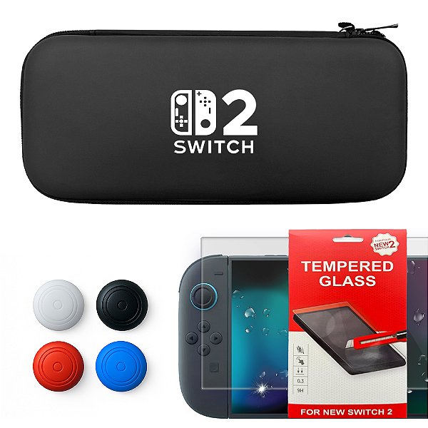 Case Capa Nintendo Switch 2 Estojo C/ Película + 4 Grips