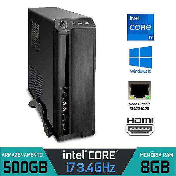 Computador Slim Intel Core i7 RAM 8GB SSD 500GB Windows 10