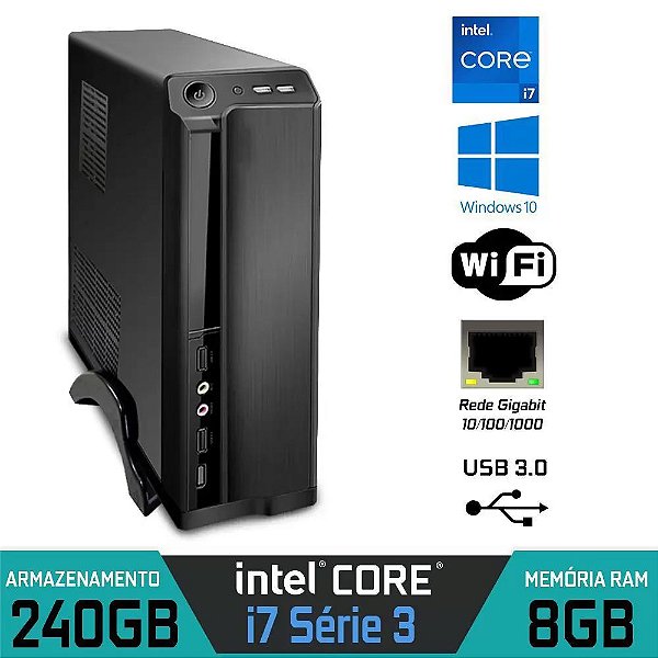 Computador Slim Intel Core i7 Série 3, RAM 8GB, SSD 240GB, Windows 10, WIFI