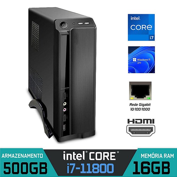 Computador Slim Intel Core i7-11800 11º Geração 16GB DDR4 SSD 480GB Windows 11 Pro