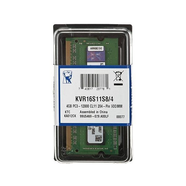 Memória 4gb DDR3 1600Mhz KVR16LS11/4 Kingston SODIMM