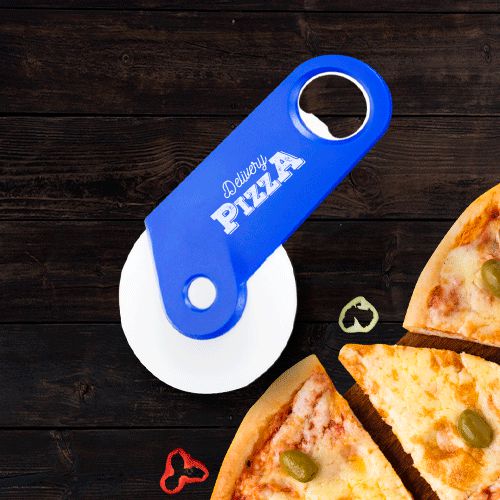 CORTADOR DE PIZZA COM ABRIDOR PERSONALIZADOS  65x135mm em  PLÁSTICO ( 10 unidades )