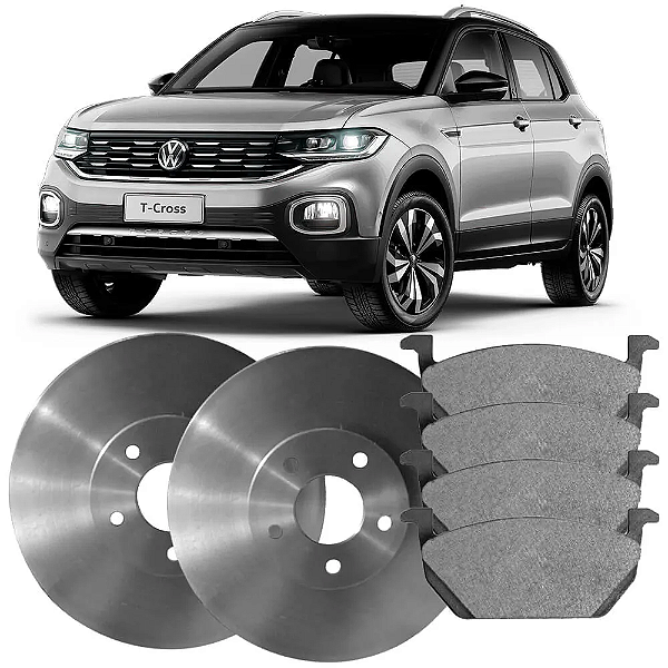 Kit completo de pastilhas e discos para o sistema de freio do VW T-Cross.