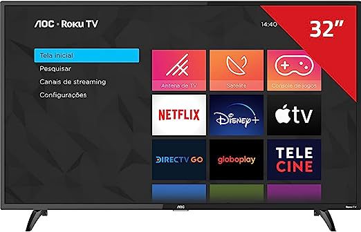 Smart TV LED 32" HD AOC ROKU TV FHD 32S5195/78G, Wi-Fi, 3 HDMI, 1 USB, Wifi, Conversor Digital