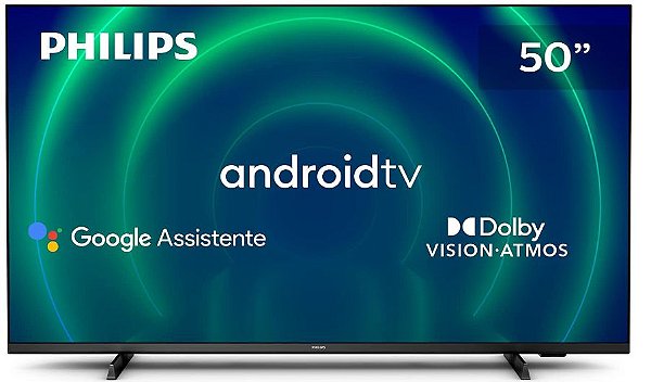 SMART TV PHILIPS 50" 4K UHD 50PUG7406/78, P5, HDR10+, DOLBY VISION, DOLBY ATMOS, BLUETOOTH, WI-FI, 3 HDMI, 2 USB - PRETO