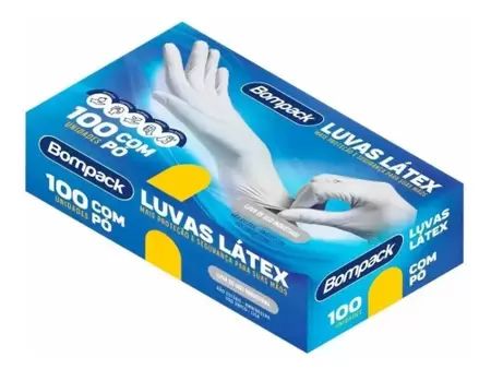 LUVA LÁTEX TAMANHO G COM PÓ 100 UNID - BOMPACK