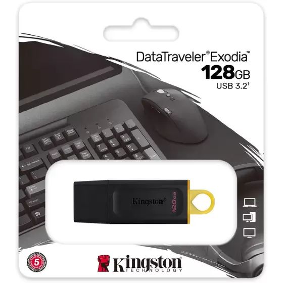 PEN DRIVE USB 3.2 DATATRAVELER EXODIA PRETO - 128GB - KINGSTON