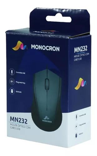 MOUSE COM FIO MN232 PRETO 1.5M/DPI 1000 -  MONOCRON