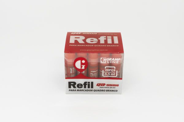 REFIL P/ MARCADOR QUADRO BRANCO QB-550R 5,5ML TINTA VERMELHO C/20UNID - GRAMP LINE