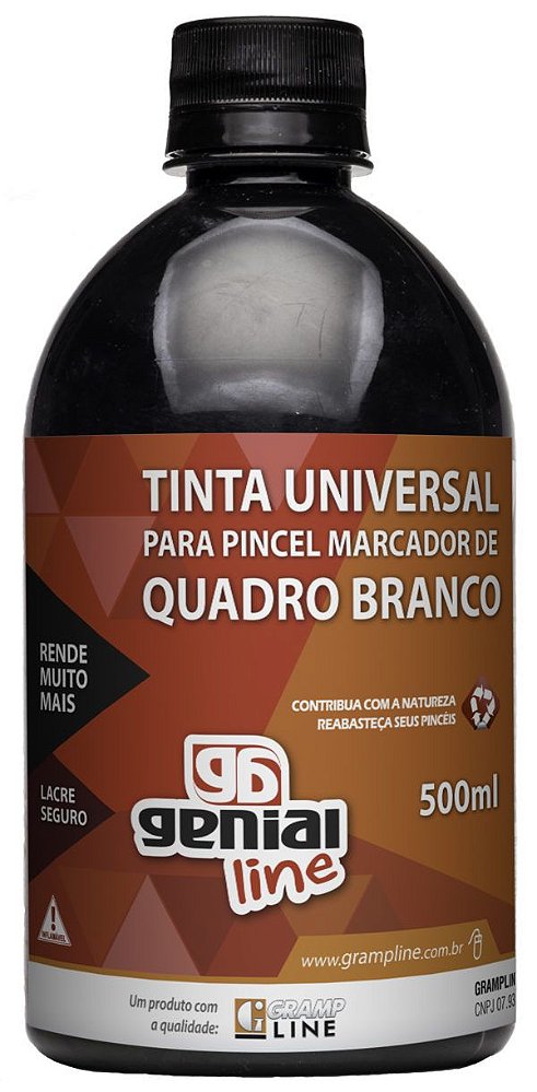 TINTA UNIVERSAL REABASTECEDOR  PARA QUADRO BRANCO 500ML GENIAL LINE - PRETO - GRAMP LINE