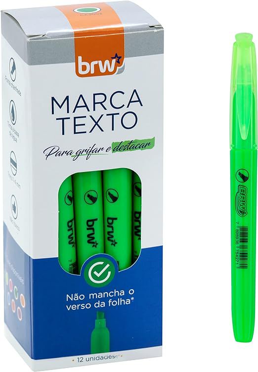 MARCA TEXTO FLUORESCENTE VERDE - CAIXA COM 12 UNIDADES - BRW