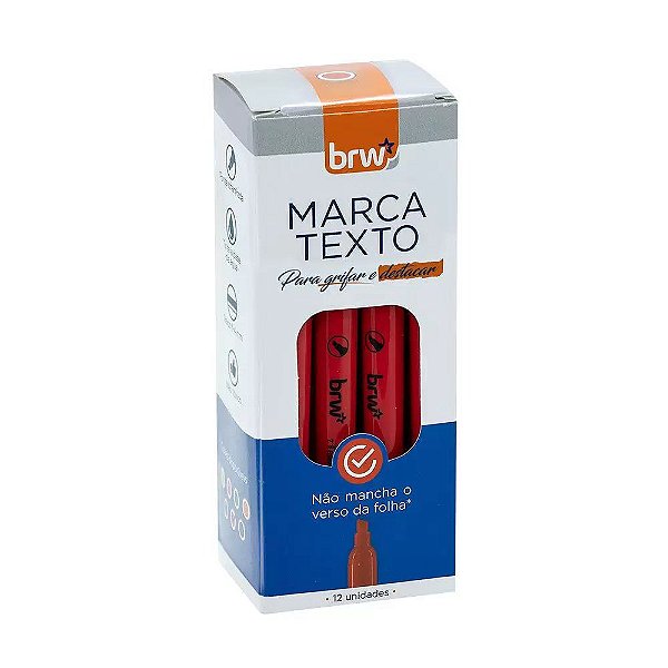 MARCA TEXTO FLUORESCENTE VERMELHO - CAIXA COM 12 UNIDADES - BRW
