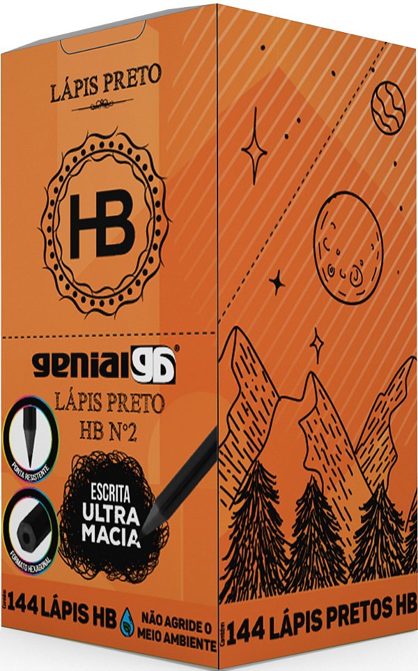LÁPIS HB PRETO DE RESINA PLÁSTICA RECICLADA SEXTAVADO CX /144UN GENIAL LINE - GRAMP LINE